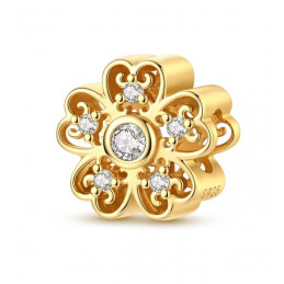 Charm pour bracelet fleur dorée strass