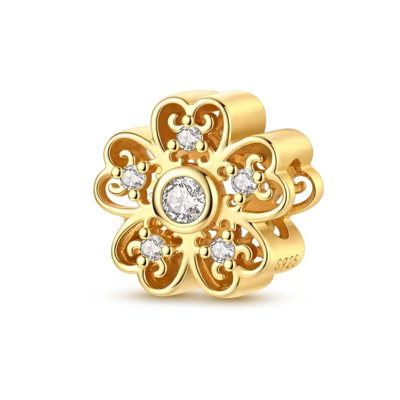 Charm pour bracelet fleur dorée strass