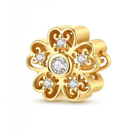 Charm pour bracelet fleur dorée strass