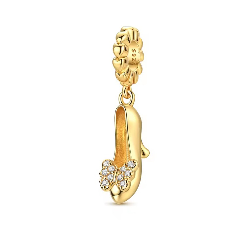 Charm pour bracelet chaussure talon papillon doré