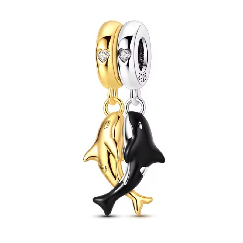Charm bijou pour bracelet orque doré et orque noir