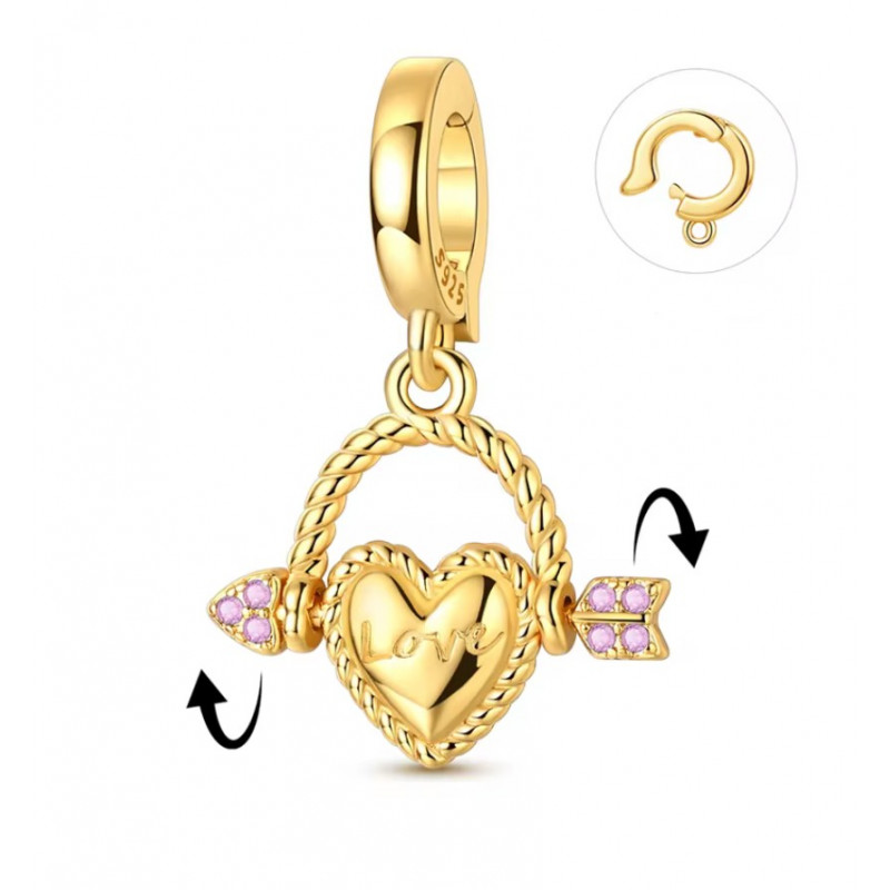 Charm pour bracelet coeur flèche traversante doré