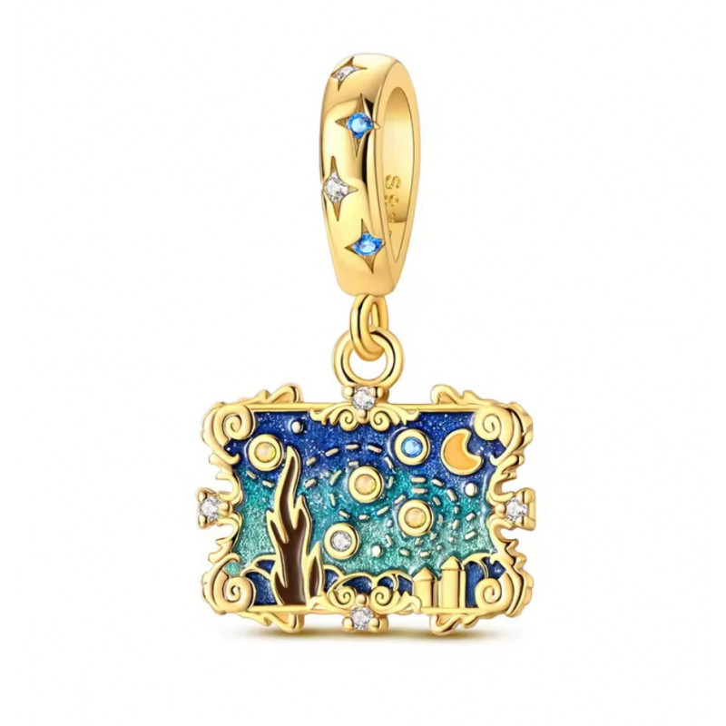 Charm pour bracelet tableau nuit étoilée doré ciel