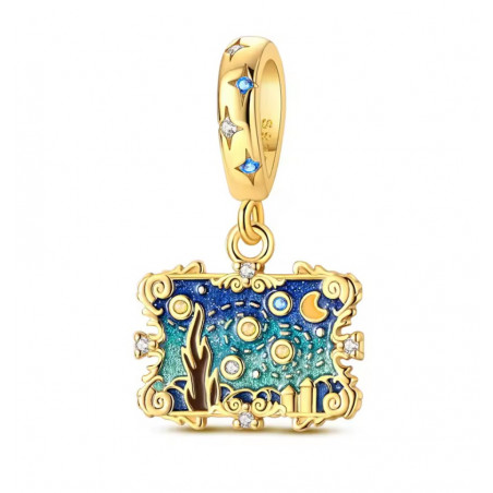 Charm pour bracelet tableau nuit étoilée doré ciel