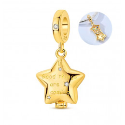 Charm pour bracelet étoile chance les bonnes chose arrivent doré