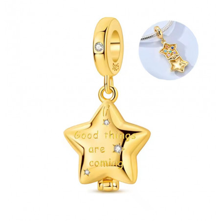Charm pour bracelet étoile chance les bonnes chose arrivent doré