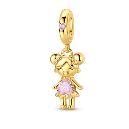Charm pour bracelet fille coeur rose doré