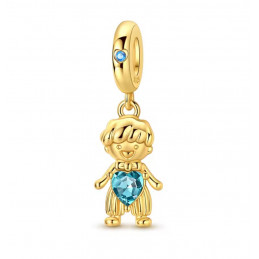 Charm pour bracelet garçon coeur bleu doré