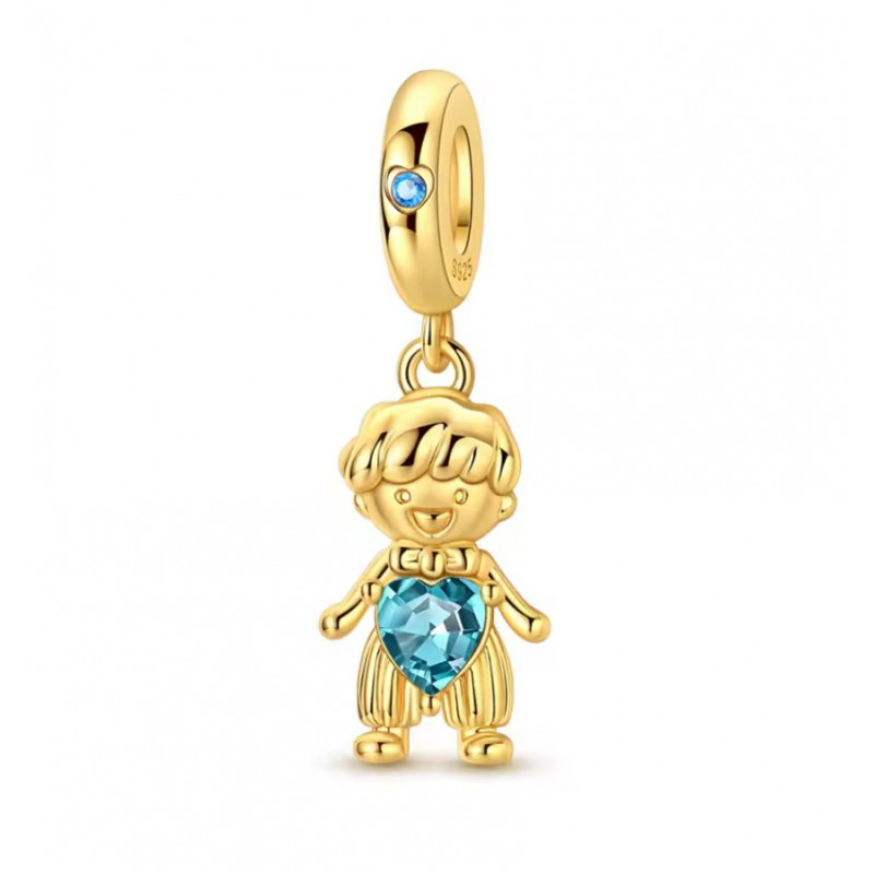 Charm pour bracelet garçon coeur bleu doré