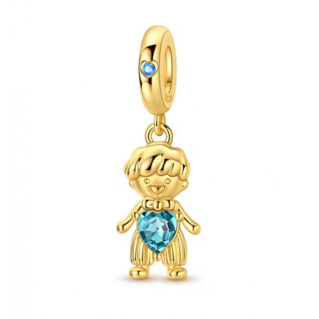 Charm pour bracelet garçon coeur bleu doré