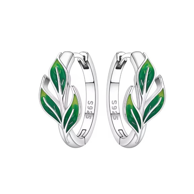 boucles d'oreilles tige deux feuille fleur