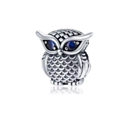 Charm pour bracelet hibou chouette yeux bleu