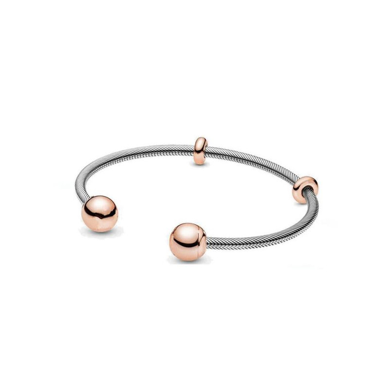 bracelet pour charm argent chevron jonc et arrêt dévissable or rose
