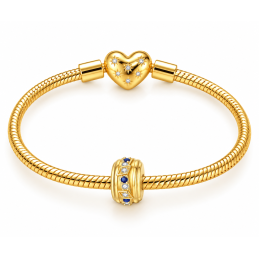 Charm pour bracelet séparateur clip strass blanc bleu doré