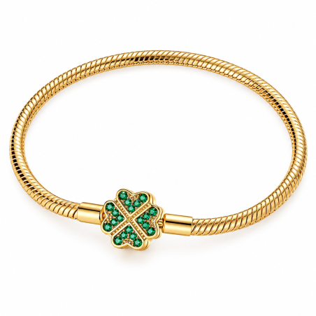 bracelet pour charm doré trèfle pierre verte porte bonheur