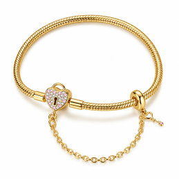 bracelet pour charm doré coeur cadena clef