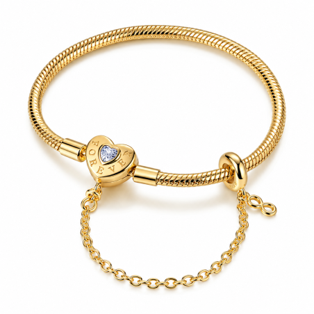 bracelet pour charm couleur dorée coeur chaine sécurité