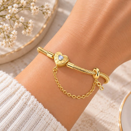 bracelet pour charm couleur dorée coeur chaine sécurité