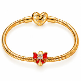 Charm pour bracelet séparateur espaceur noeud rouge doré