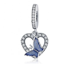 Charm bijoux bracelet papillon bleu posé coeur diamant WS