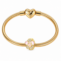 Charm pour bracelet séparateur espaceur fleur rose doré