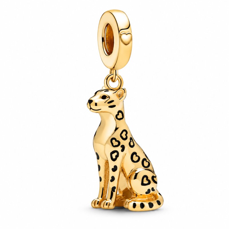 Charm pour bracelet léopard doré taches coeur