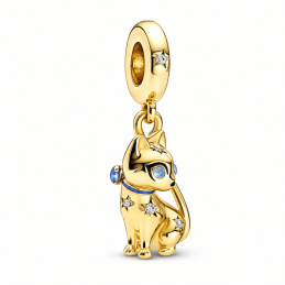 Charm bijou pour bracelet chat strass bleu doré