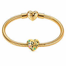 Charm bijou pour bracelet coeur léopard doré pierre