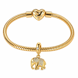 Charm pour bracelet éléphant doré orné de pierre