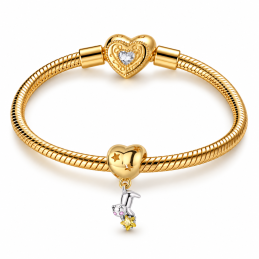Charm bijou pour bracelet chat argent accroché au coeur doré
