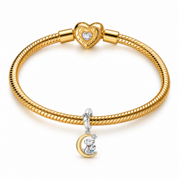 Charm bijou pour bracelet chat et chien sur lune doré