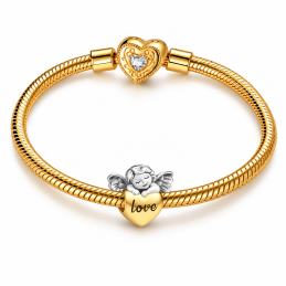 Charm bijou pour bracelet ange endormi sur coeur doré