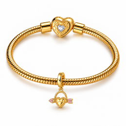 Charm pour bracelet coeur flèche traversante doré