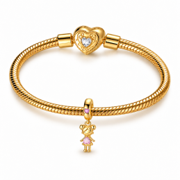 Charm pour bracelet fille coeur rose doré