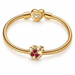 Charm bijou pour bracelet coeur doré petit coeur strass rouge