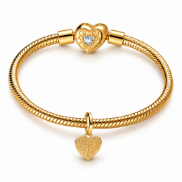 Charm bijou pour bracelet coeur relief frappé pendant doré
