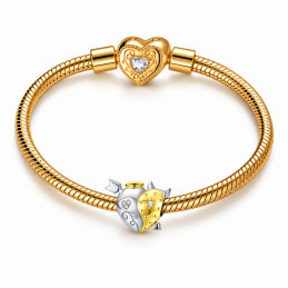 Charm pour bracelet coeur doré flêche fleur amour strass