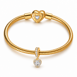 Charm bijou pour bracelet coeur suspendu strass doré