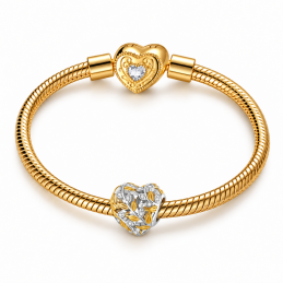Charm pour bracelet coeur feuille doré strass