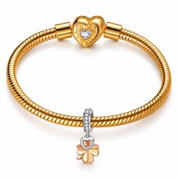 Charm pour bracelet doré trèfle 4 feuilles chance coeur