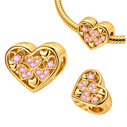 Charm bijou pour bracelet coeur doré petit coeur strass rose