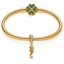 Charm bijou pour bracelet hippocampe pierre bleu doré