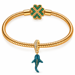 Charm pour bracelet requin bleu brillant doré
