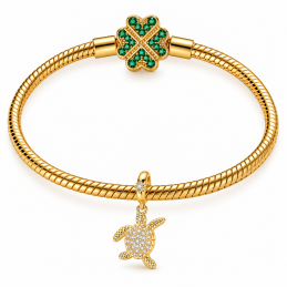 Charm pour bracelet tortue doré pierre blanche