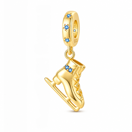 Charm pour bracelet patin à glace patinoire doré