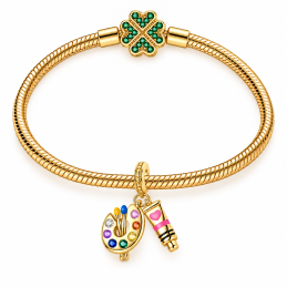 Charm pour bracelet peinture palette pinceau peintre doré