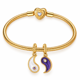 Charm pour bracelet yin yang doré blanc et bleu