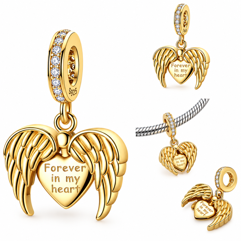 Charm pour bracelet coeur doré aile d'ange