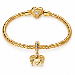 Charm pour bracelet coeur doré aile d'ange