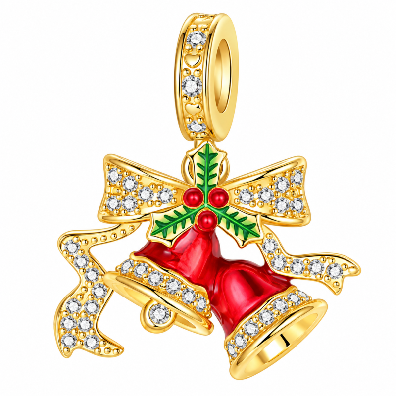 charm pour bracelet cloche de noel rouge noeud doré